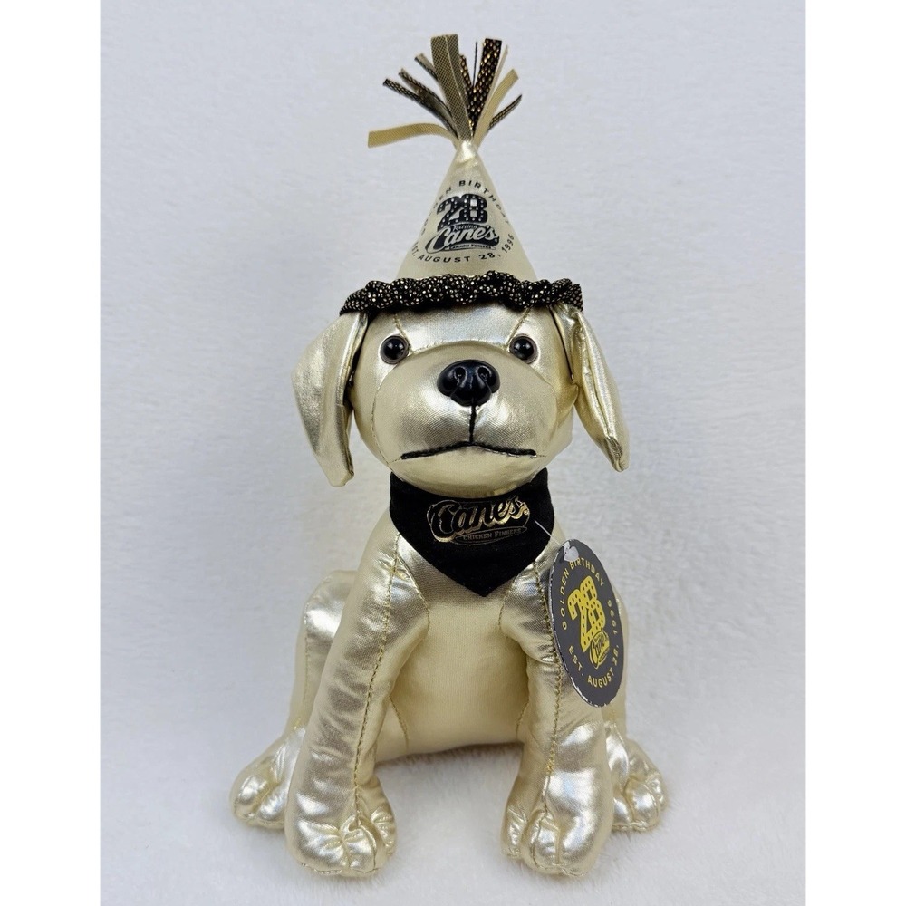 Raising Cane's Plush Dog Gold Limited Edition 28th Golden Birthday Cane With Tag